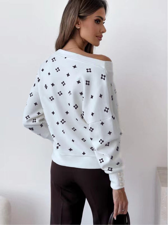 Damen lässiger Pullover mit V-Ausschnitt und stilvoller Musterung R&B