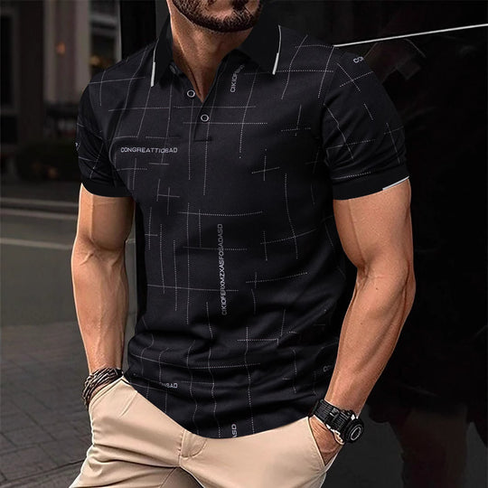 Herren Poloshirt mit modernem grafischen Druck und atmungsaktiven Eigenschaften R&B