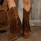 Damen Fransen-Stiefel mit Nietenverzierungen und Blockabsatz R&B