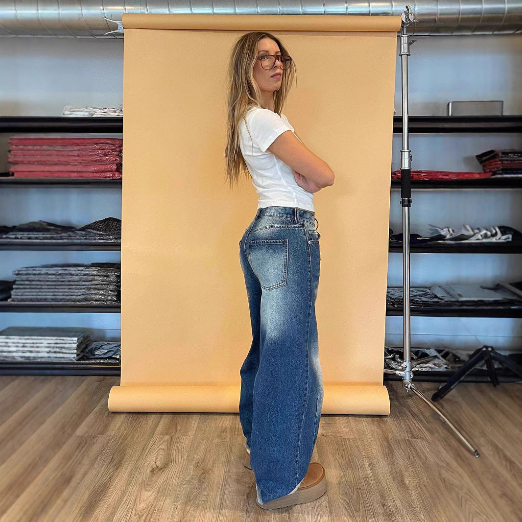 Damen Weite Jeanshose mit lässigem Schnitt und stylischen Details R&B