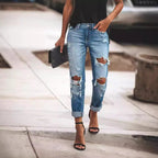 Damen Ripped Boyfriend Jeans mit lässigem Schnitt und fransigen Elementen R&B