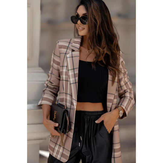 Damen Karoblazer im modernen Oversized-Schnitt mit eleganten Details R&B