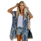 Damen Luftige Kimono-Cardigan mit aufwändigem Muster und fransenbesetzten Saum R&B