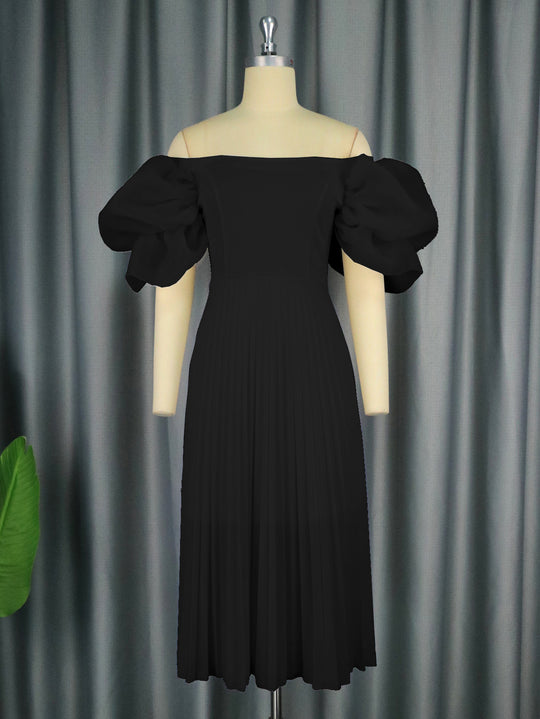 Damen Elegantes Kleid mit voluminösen Puffärmeln und schwingendem Rock R&B