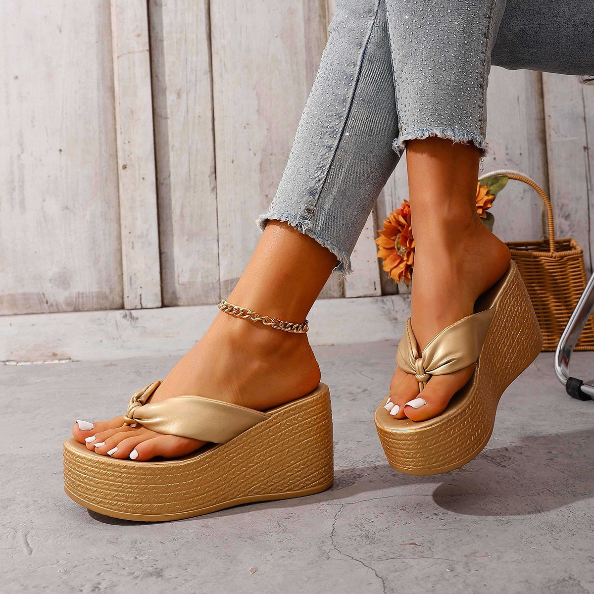 Damen Glamouröse und komfortable Plateau-Sandalen mit dekorativem Schleifen-Detail R&B