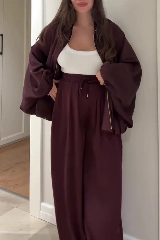 R&B | Reißverschlussjacke und Elastische Bund Weit Geschnittene Hose Zweiteiler Satz