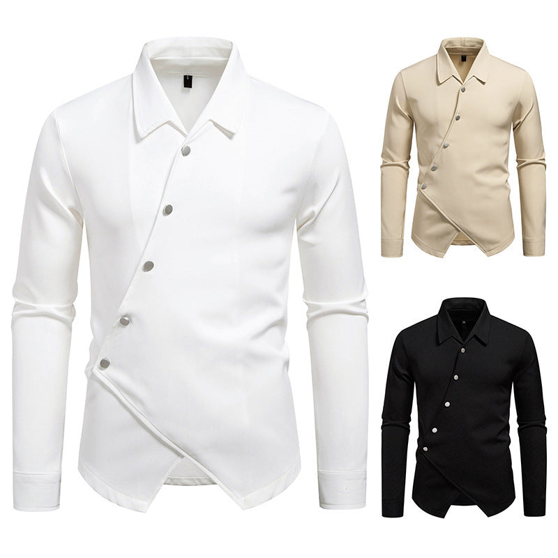 Herren modisches Langarmhemd mit asymmetrischem Knopfdesign R&B
