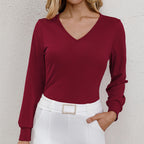 Damen Langarmshirt mit V-Ausschnitt und figurbetontem Schnitt R&B