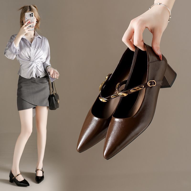 Damen elegante Lederpumps mit Blockabsatz R&B