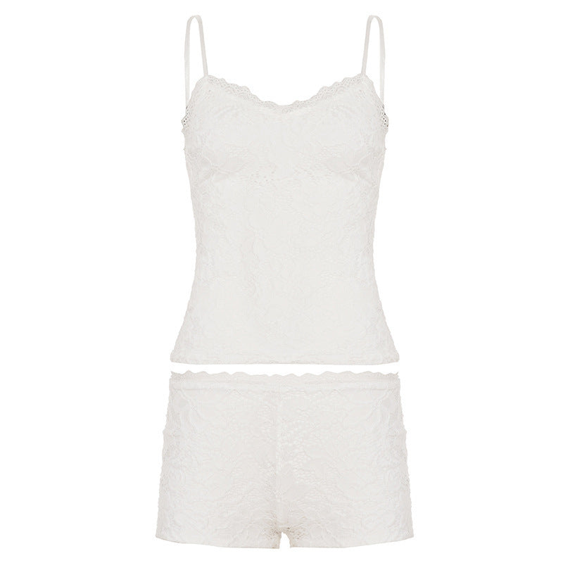 Damen Elegantes Spitzen-Nachtwäsche Set mit Schnürdetails R&B