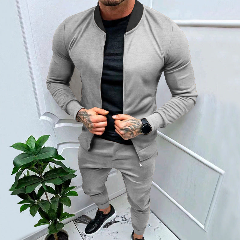 Herren nan sportlicher Freizeit-Trainingsanzug mit taillierter Bomberjacke und konisch zulaufender Jogginghose aus elastischer Baumwollmischung R&B