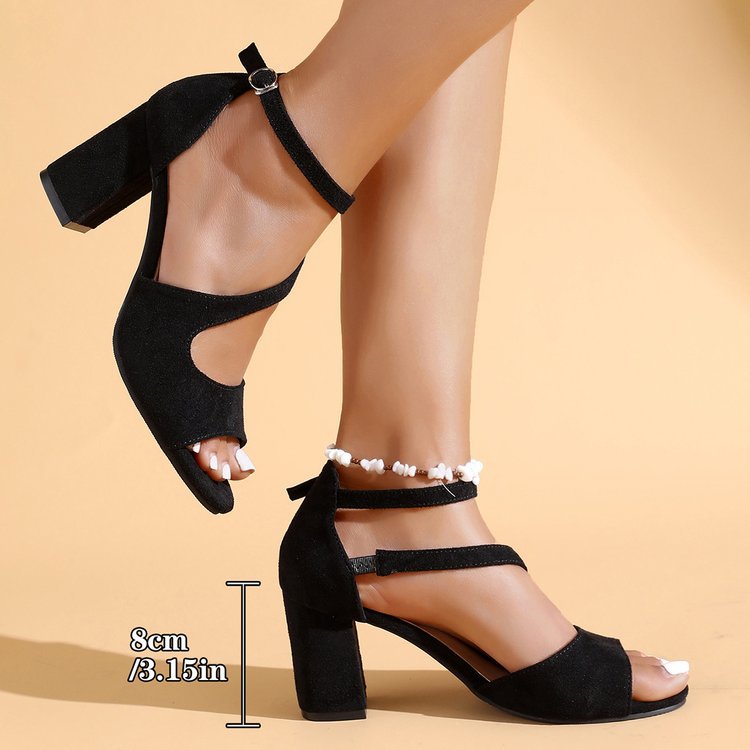 Damen elegante Sandalen mit geschwungenem Riemendesign und blockiertem Absatz R&B
