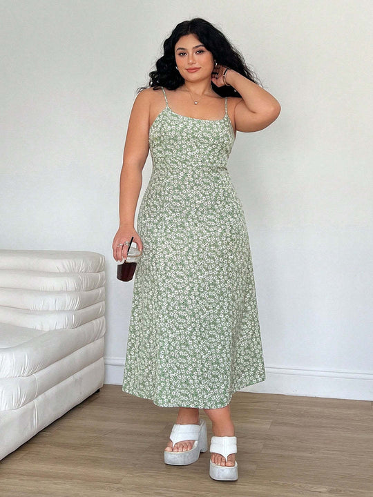 Damen Maxikleid mit feinem Blumenmuster und verstellbaren Spaghettiträgern R&B