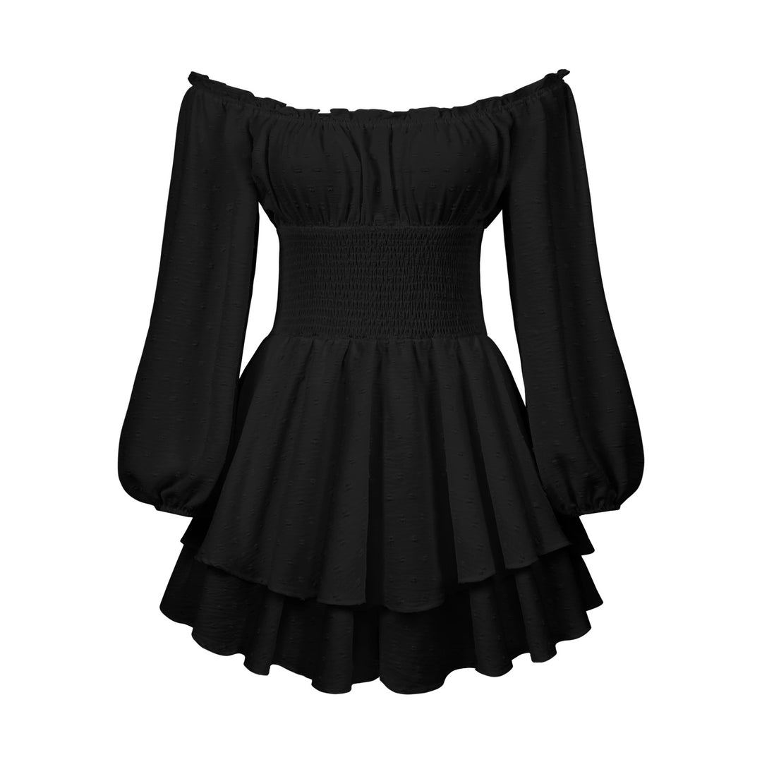 Damen Voluminöses Off-Shoulder Kleid mit voluminösen Ärmeln R&B