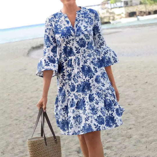 Damen Blumenkleid mit voluminösen Ärmeln und eleganter Passform R&B
