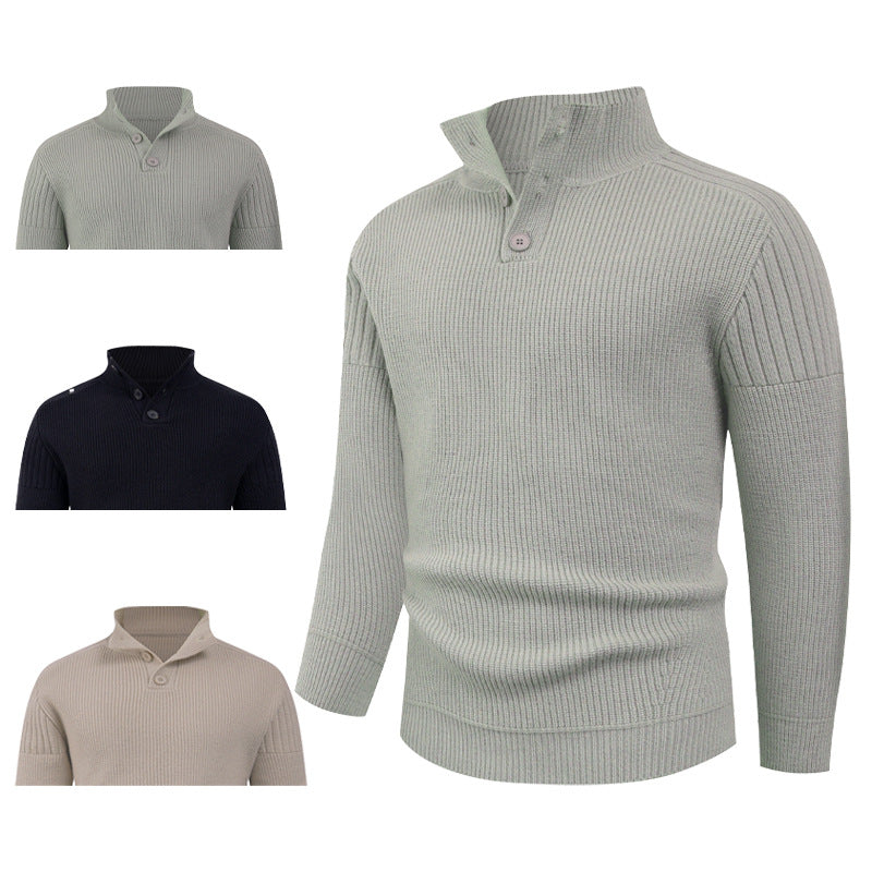 Herren Strickpullover mit hohem Kragen und Knopfdetails R&B