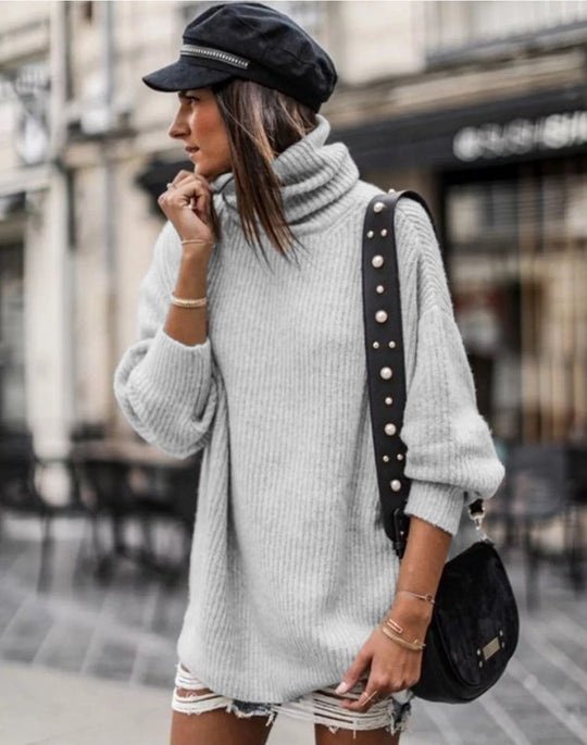 Damen Grobstrickpullover mit hohem Kragen und lässiger Passform R&B