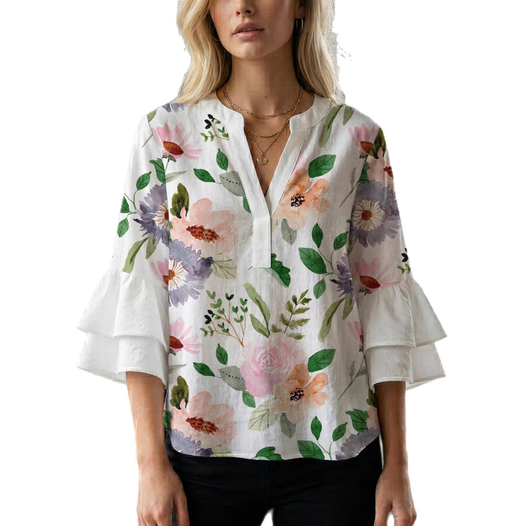 Damen Bluse mit Rüschendetails und auffälligem Animal-Print R&B
