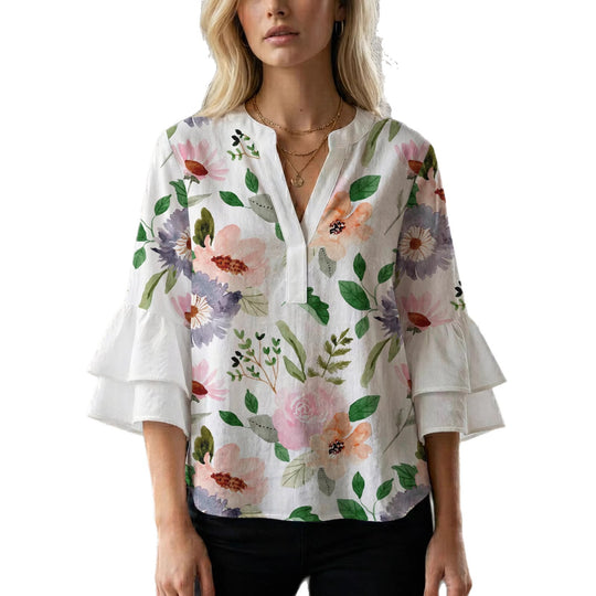 Damen Bluse mit Rüschendetails und auffälligem Animal-Print R&B