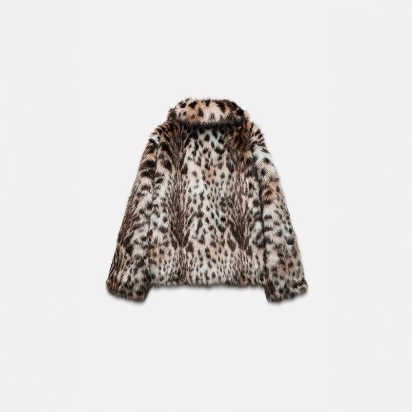 Damen Modische Leopardenmuster Kunstpelzjacke R&B