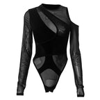 Damen Trendy Bodysuit mit asymmetrischem Design und transparenten Einsätzen R&B