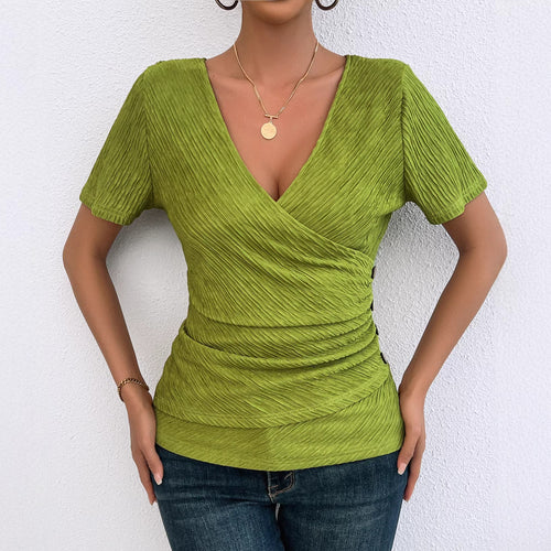 Damen Wickelbluse mit raffinierten Falten und Knopfdetails R&B