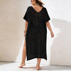 Damen Häkelstrandkleid mit V-Ausschnitt und seitlichem Schlitz R&B