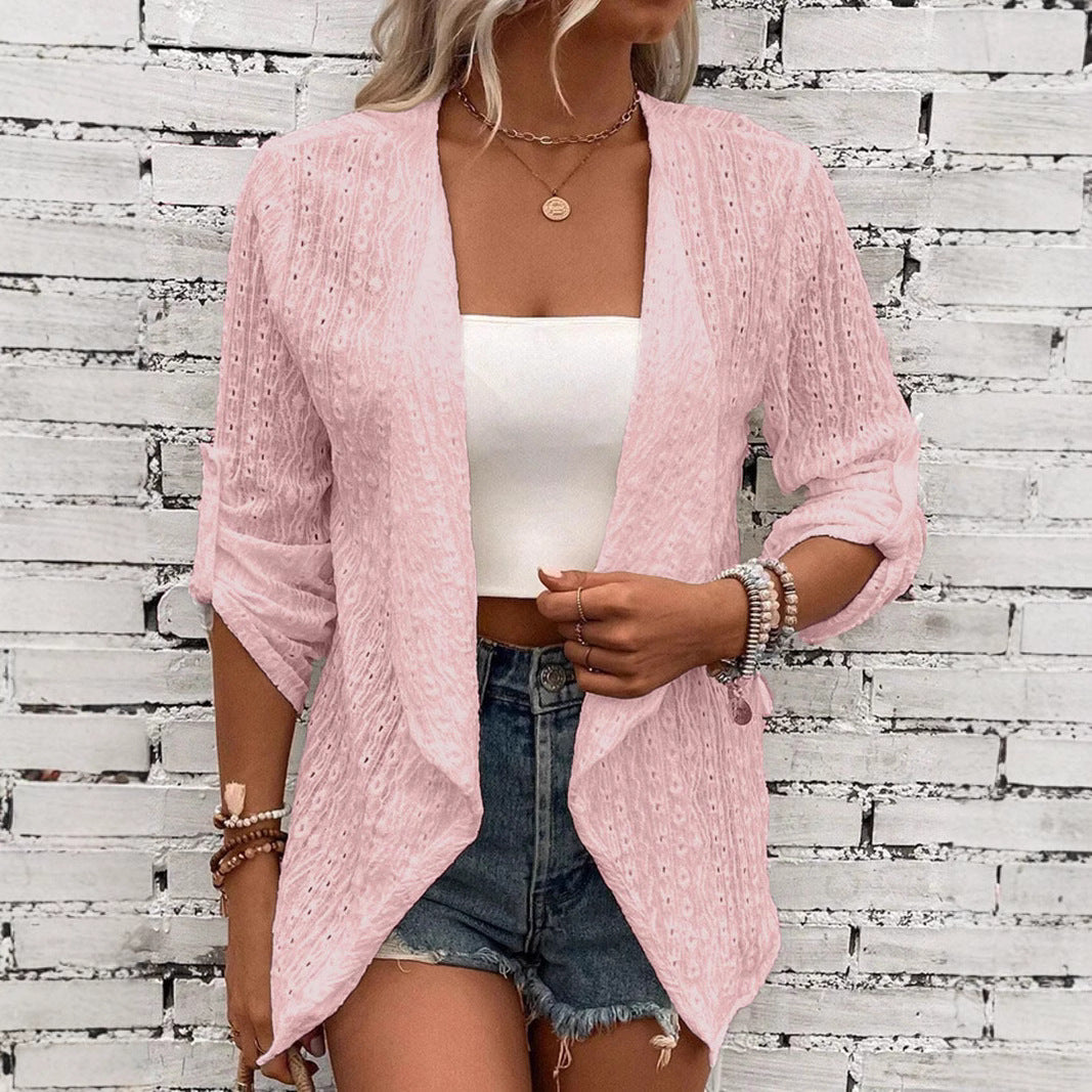 Damen Leichte Strickjacke mit asymmetrischem Schnitt und 3/4-Ärmeln R&B