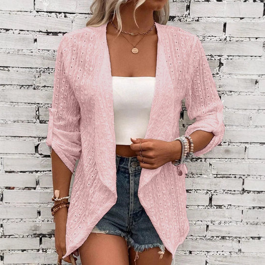 Damen Leichte Strickjacke mit asymmetrischem Schnitt und 3/4-Ärmeln R&B