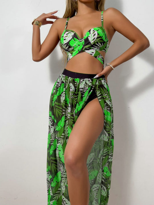 Damen Zweiteiler Bademode mit hohem Beinausschnitt und floralem Design R&B