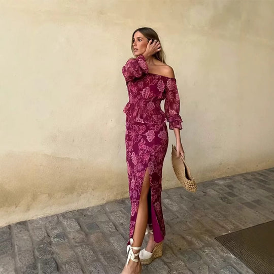 Damen Maxirock mit floralem Design und eleganten Schlitzdetails R&B