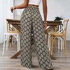 Damen Weitgeschnittene Palazzohose mit elastischem Bund und verspieltem Muster R&B