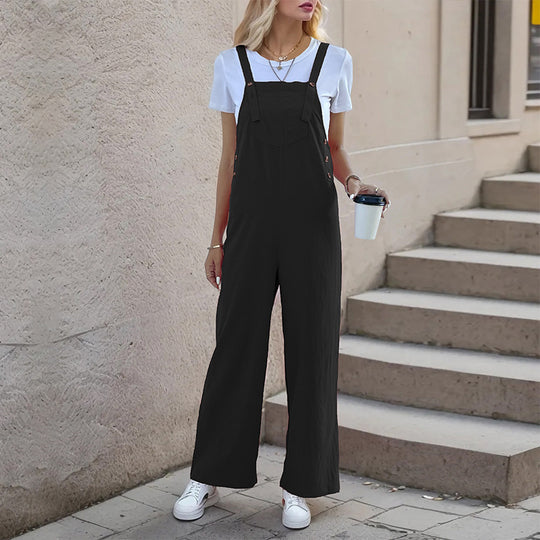 Damen lässiger Jumpsuit mit breitem Bein und seitlichen Taschen R&B