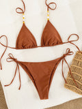 Damen Triangel-Bikini mit verstellbaren Trägern und dekorativen Perlen R&B