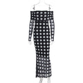 Damen Elegantes Maxikleid mit schulterfreiem Design und Punkten R&B