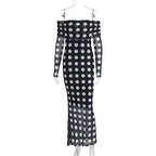 Damen Elegantes Maxikleid mit schulterfreiem Design und Punkten R&B