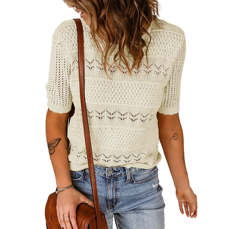 Damen luftiger Strickpullover mit Lochmuster R&B