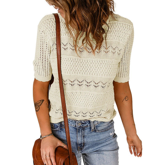 Damen luftiger Strickpullover mit Lochmuster R&B