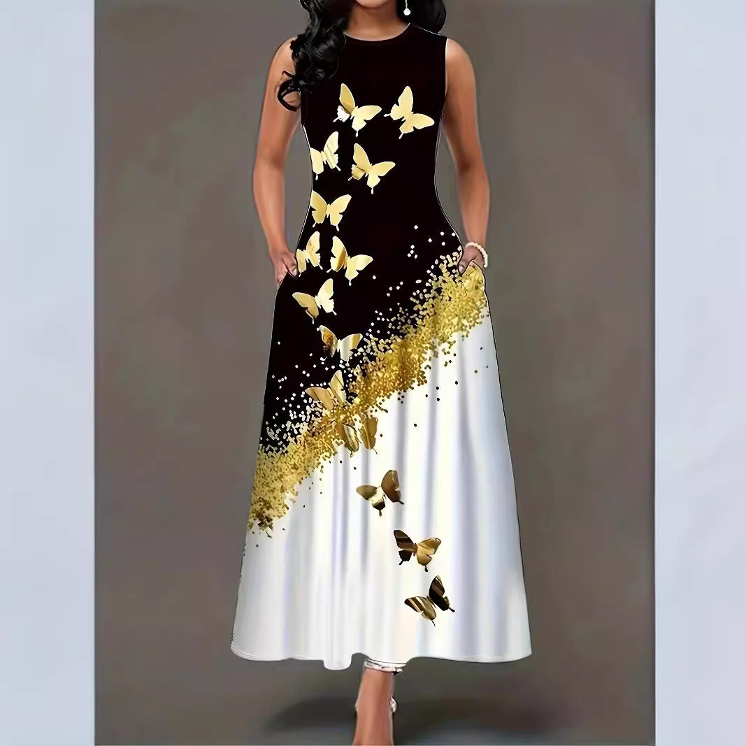 Damen Maxikleid mit elegantem Schmetterlingsdesign und praktischen Taschen R&B