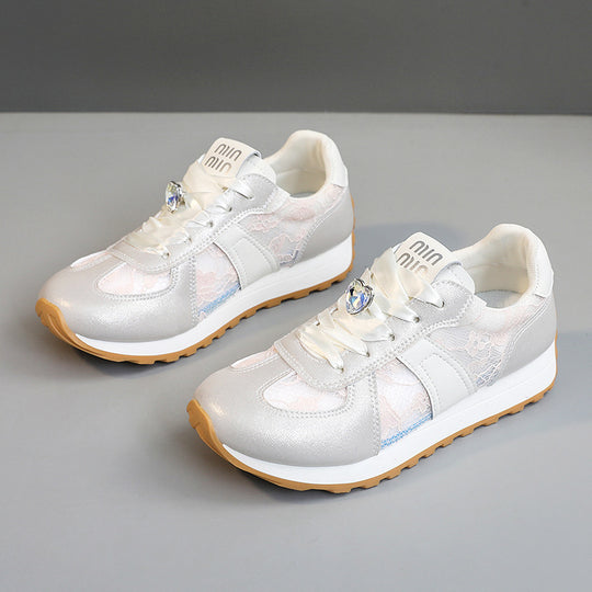 Damen sportliche Sneakers mit funkelndem Kristall und atmungsaktiver Oberfläche R&B