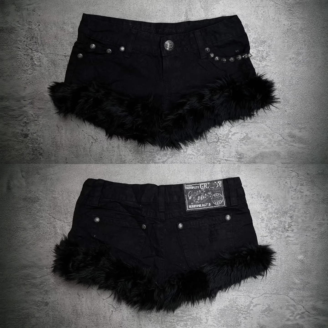Damen Kurze Jeans mit flauschigen Saum R&B