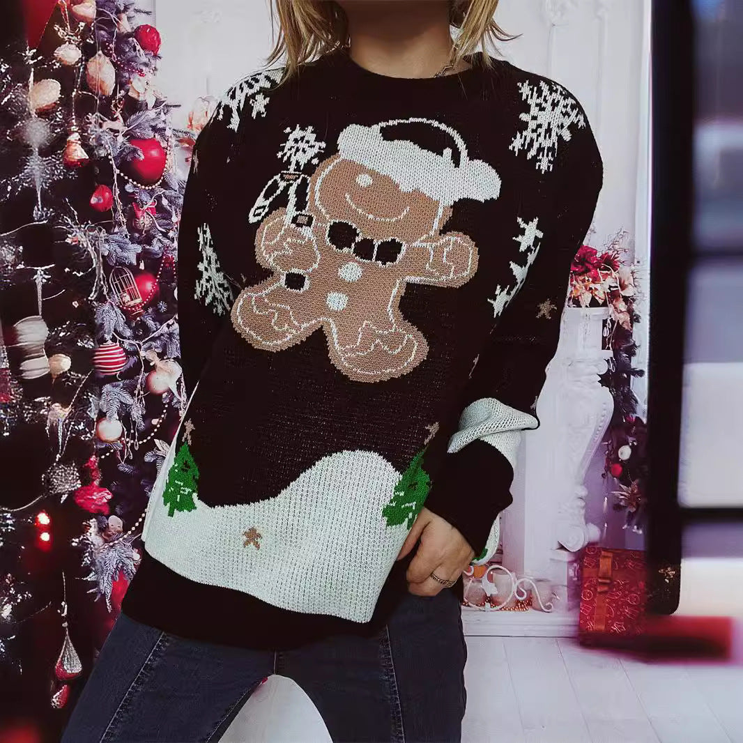 Damen Weihnachts-Pullover mit gingerbread-Motiv und Rundhalsausschnitt R&B
