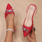 Damen Elegante Slingback-Pumps mit strassbesetztem Schleifen-Detail R&B