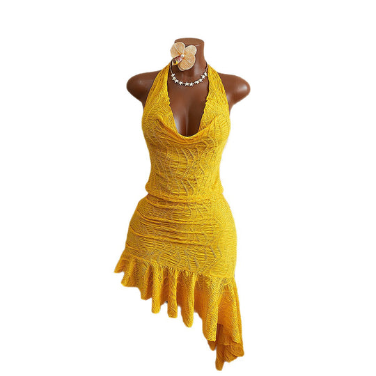 Damen Neckholder-Rüschenkleid R&B