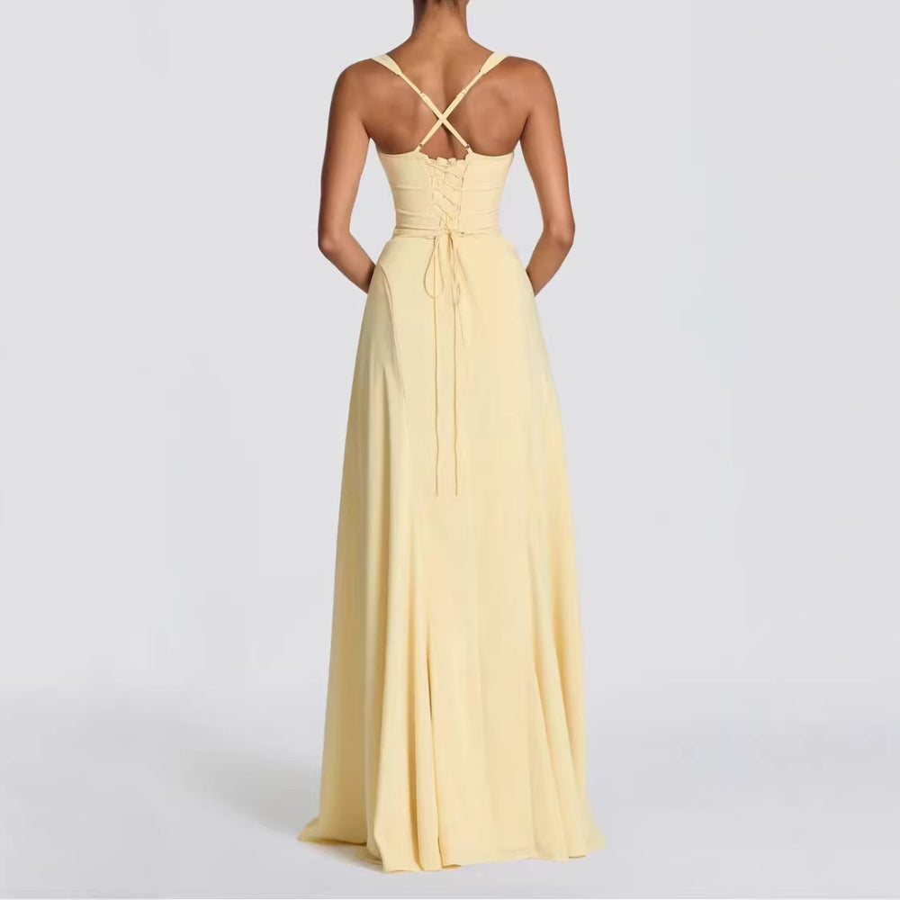 Damen Elegantes Maxikleid mit herzförmigem Ausschnitt und fließendem Stoff R&B