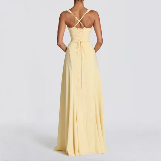 Damen Elegantes Maxikleid mit herzförmigem Ausschnitt und fließendem Stoff R&B