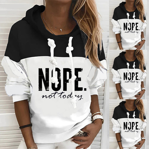 Damen nan sportlich-urbaner Kapuzenpullover mit Statement-Print, markanten Kordeln und Ballonärmeln R&B
