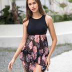 Damen Bikinikleid mit asymmetrischem Schnitt und floralem Überrock R&B