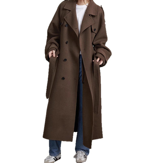 Damen Oversized Trenchcoat aus hochwertigem Wollgemisch mit doppelter Knopfleiste R&B