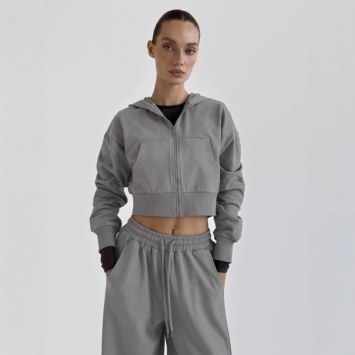 Damen Lässiges Crop-Top und weite High-Waist-Hose Set R&B